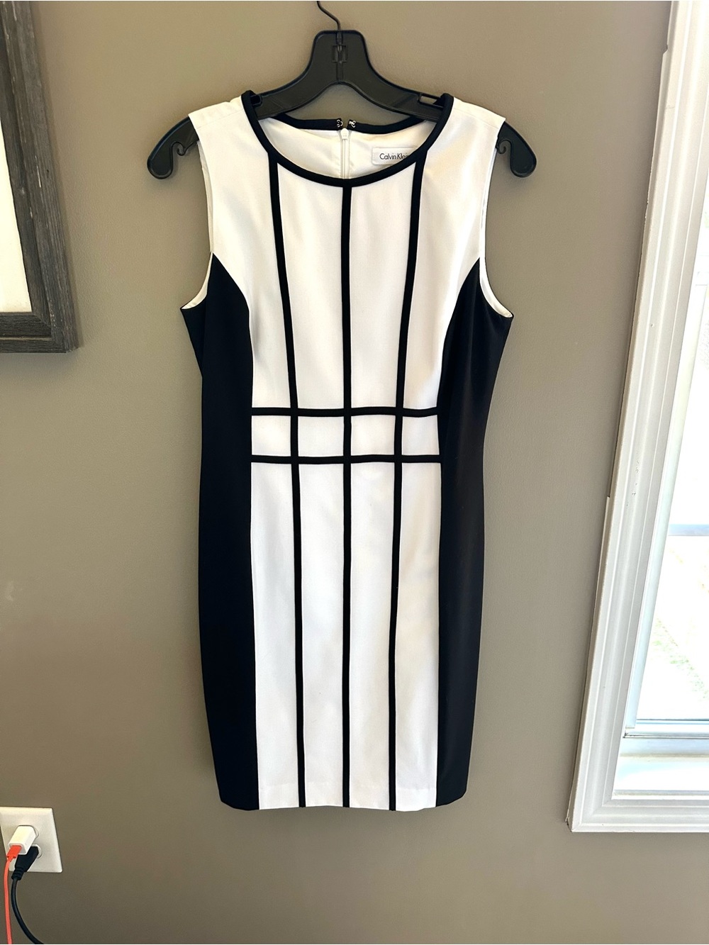 Calvin Klein Black and White Geometric Panel Midi Dress